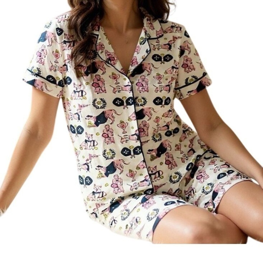 Toss Designs Women's Pajama Set SMALL White Dogs Cami‎ Summer Sleepwear - CJ
